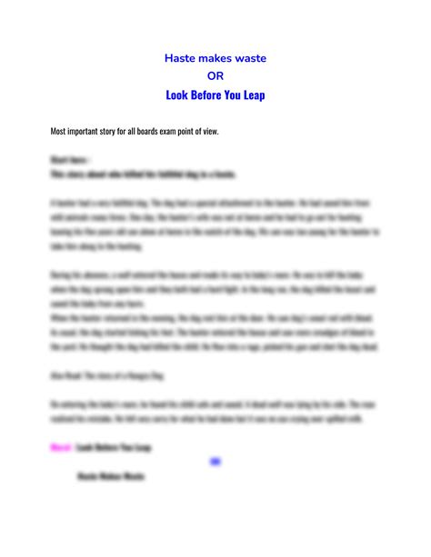 SOLUTION: Haste makes waste important story exam preparation - Studypool