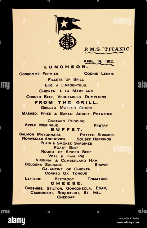 Image result for Titanic First Class Lunch Menu