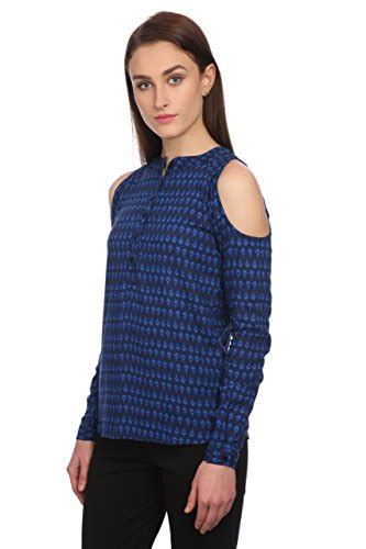 Buy Veronique Women's Dark Blue Cotton/Rayon Cold Shoulder/Full Sleeve ...