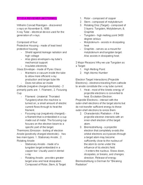 RT101A - Midterm Reviewer: Key Concepts and X-Ray Mechanics - Studocu