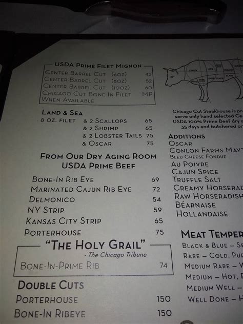 Menu at Chicago Cut Steakhouse, Chicago