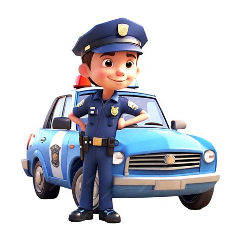 Premium Photo | 3d Cartoon Kids Police Officer With Car