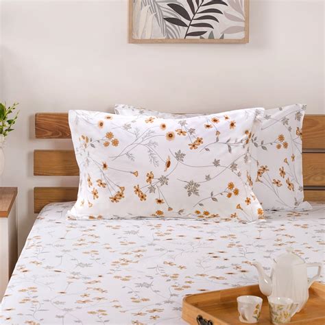 Yellow Floral Printed Cotton Bedding Set For King Size Bed Online ...
