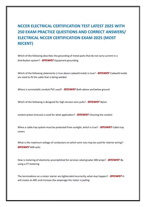 NCCER ELECTRICAL CERTIFICATION TEST LATEST 2025 WITH 250 EXAM PRACTICE ...