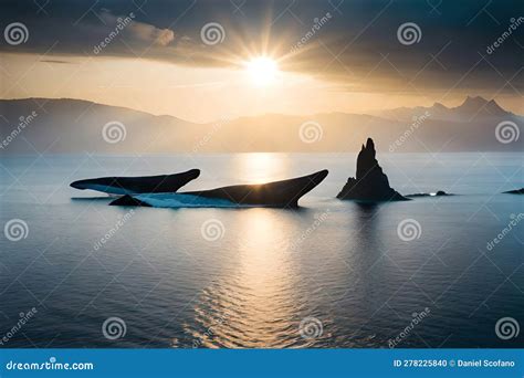 A Family of Whales in the Depths of the Ocean in the Rays of the Sun. Generative AI Stock ...