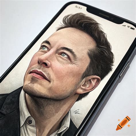 Detailed illustration of Elon Musk's face on a smartphone screen. on ...