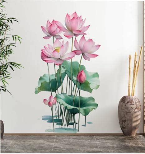 DECORAURA Pink Lotus Flower Wall Sticker 80 x 48 CM | Floral Wall Decal ...