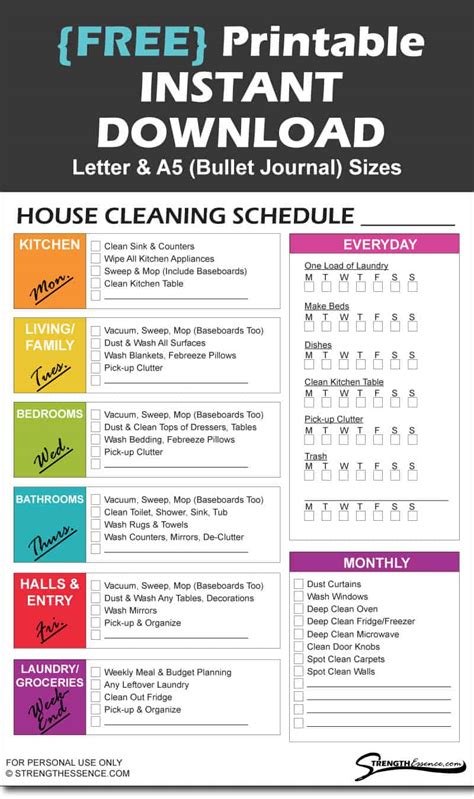 free-printable-house-cleaning-schedule-template - Strength Essence