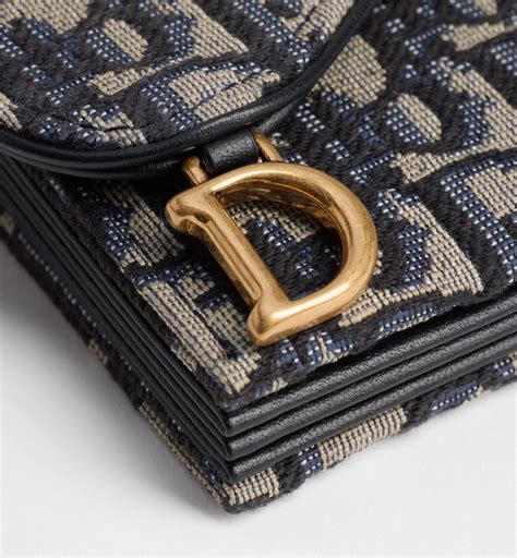 Porte-cartes à goussets Jasmine Saddle Toile jacquard Dior Oblique bleu | DIOR
