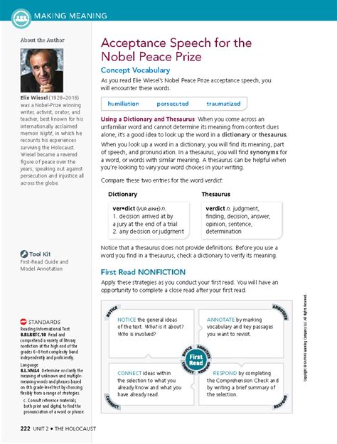 Wiesel Nobel Speech and Maus - Copyright © SAVVAS Learning Company LLC ...