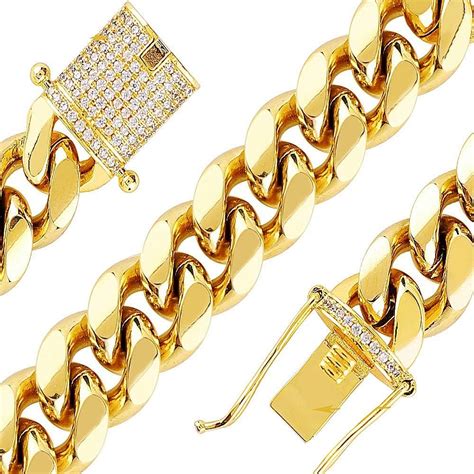 Buy Mens Miami Cuban Link Chain 18K Gold 12mm Stainless Steel Curb ...