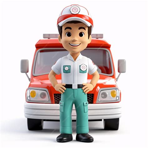 Premium AI Image | Male ambulance driver character illustration with ambulance AI generated