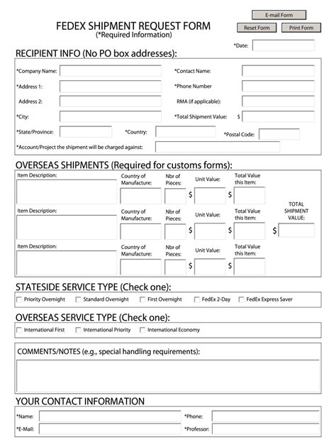 Image result for FedEx Shipping Request Form