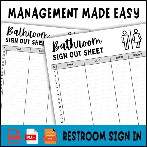 Bathroom Sign out Sheet Restroom Log Sign In - Classroom Management