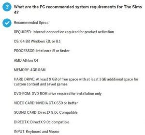 The Sims 4 - Recommended System Requirements