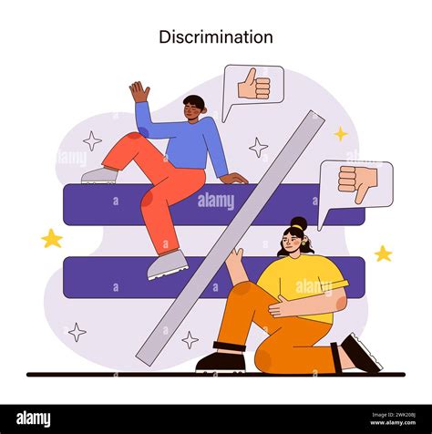 Discrimination concept. Illustration showcasing societal barriers and ...
