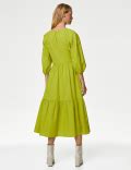 Buy Pure Cotton V-Neck Ruched Midi Tiered Dress at Marks & Spencer