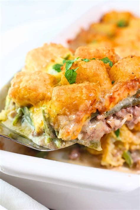 Cheesy Ground Beef and Green Bean Tater Tot Casserole • Now Cook This!