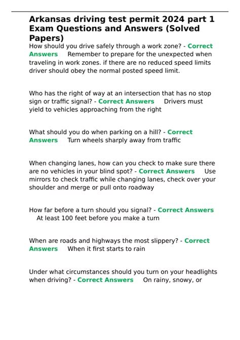 Arkansas driving test permit 2024 part 1 Exam Questions and Answers ...