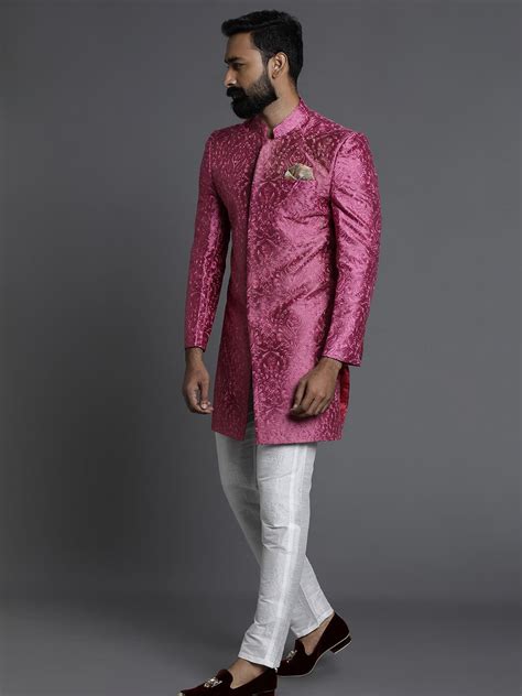 Rent Bold Pink Self-Embroidered Sherwani - Vibrant & Elegant Ethnic ...