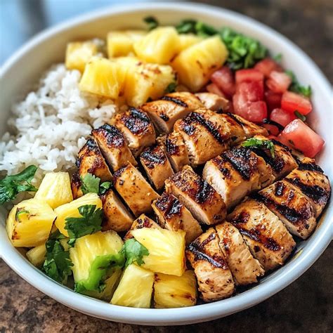 Grilled Chicken and Pineapple Bowls with Coconut Rice