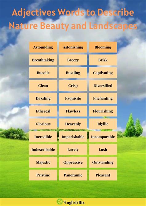 Adjectives Words to Describe Nature Beauty and Landscapes - EnglishBix ...