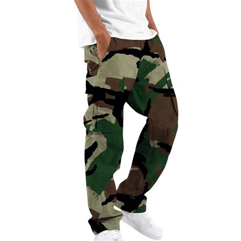 Patlollav Mens Camouflage Trousers Elastic Waist Straight Tube ...