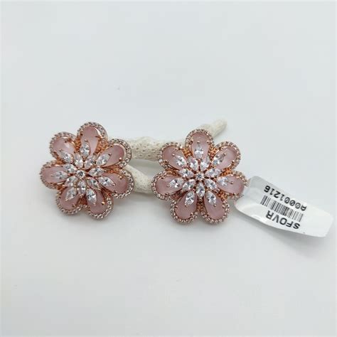 ROSE GOLD PLATED STUD WITH PINK FLOWER – Ohh chhori Fashion Jewellery