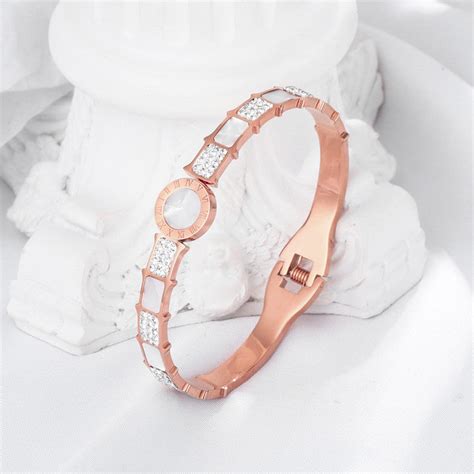 Stainless Steel Rose Gold Plated Mother Of Pearl Roman Numerals AD ...