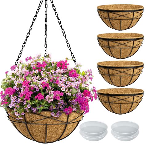 Hanging Planters for Outdoor Plants: 4 Pack 16" Hanging Baskets Flower ...