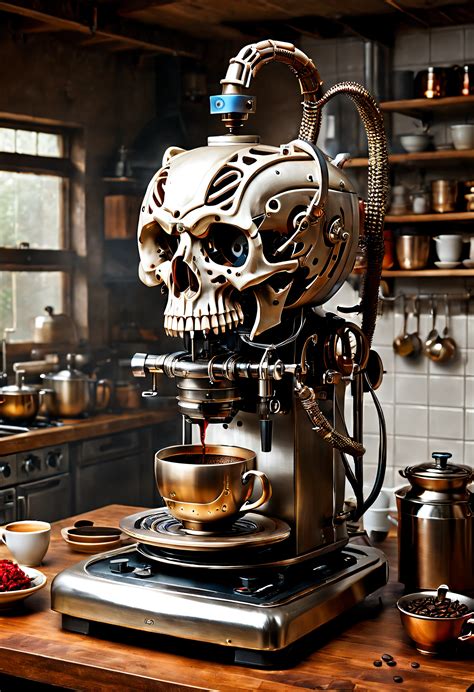There is a coffee maker with a skull head on it - SeaArt AI