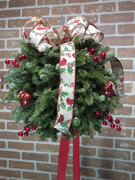 Holiday Kissing Ball, Real Balsam Fir With Christmas Cardinals and ...