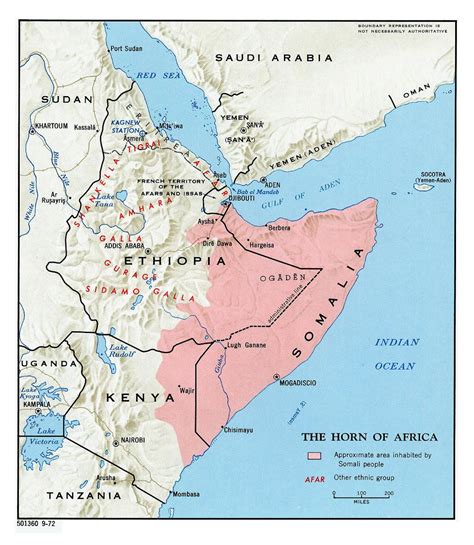 Detailed map of Horn of Africa with relief - 1972 | Horn of Africa ...