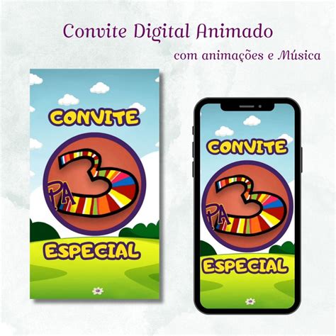 Convite Digital 3 Palavrinhas Animado 01 | Elo7