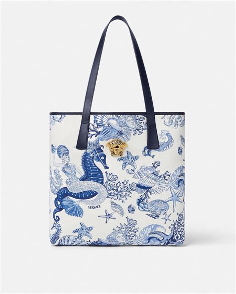 Coral Theatre La Medusa Canvas Tote Bag Blue,White | VERSACE US