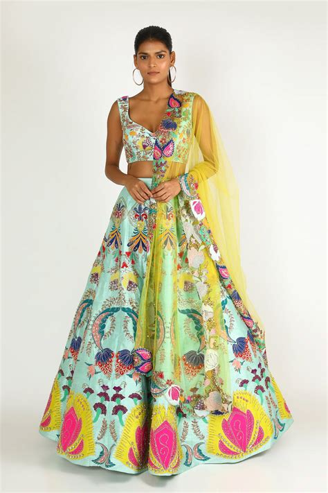 Buy Aarna Scuba Blue Raw Silk Lehenga Set Online | Aisha Rao