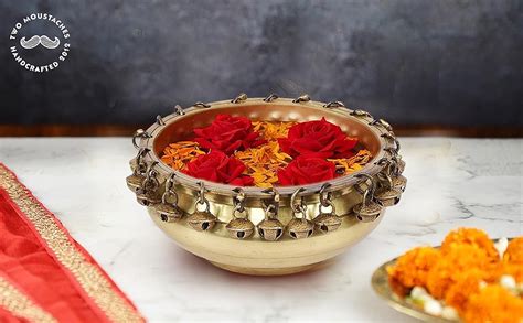 Buy Two Moustaches Ethnic Traditional 6 Inches Brass Urli Bowl with ...