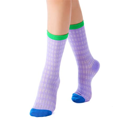 Zoe Color Block Pointelle | Womens Crew Sock | Semi Sheer | Purple ...