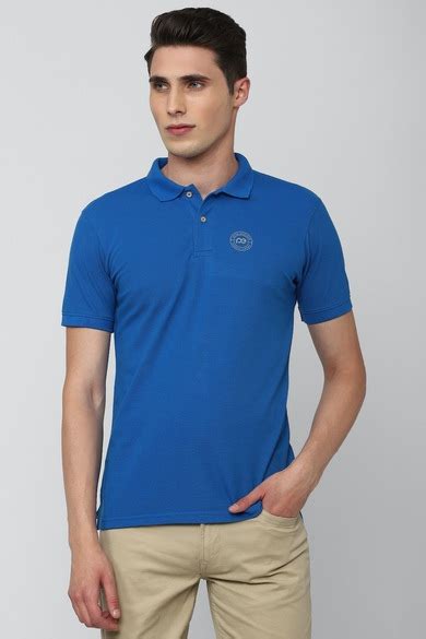 Buy Men Blue Solid Polo Neck Polo T-Shirts Online - 766584 | Peter England