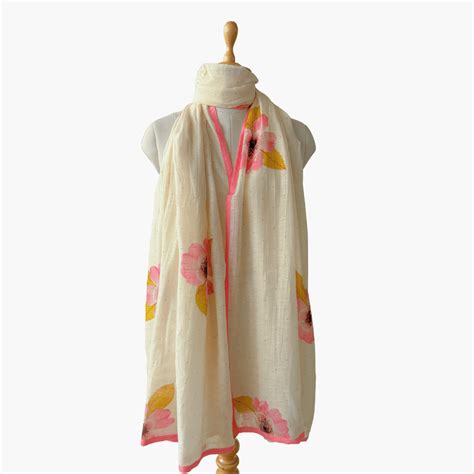 Off white & Peach Printed Pure Linen Dupatta – Fabric Pandit