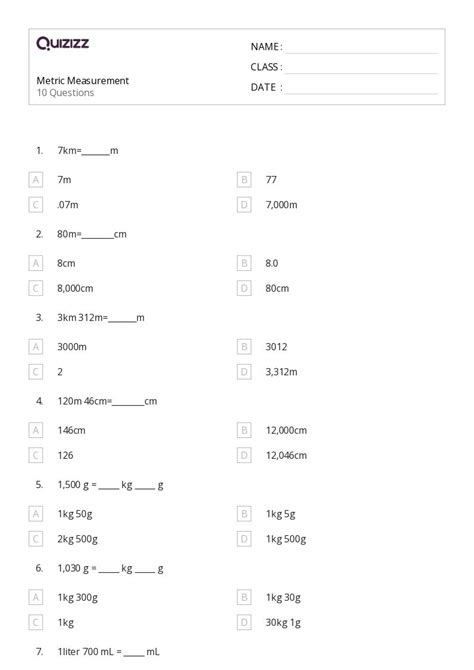 50+ Metric Measurement worksheets for 4th Class on Quizizz | Free ...