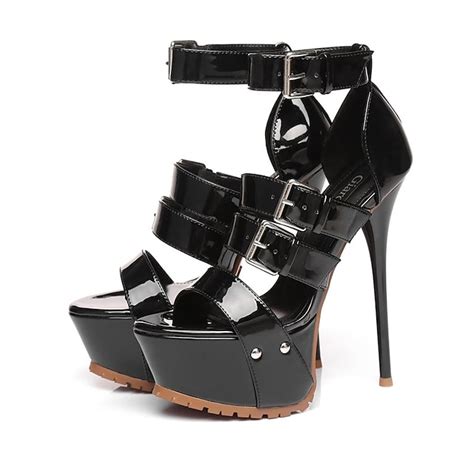 Women's Black Patent Leather Platform Stiletto Heels – Sexy High Heel ...