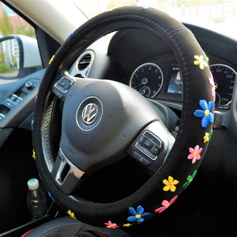 Flower Embroidered Steering Wheel Cover, Elastic Steering Wheel Cover, Boho Steering Wheel Co ...