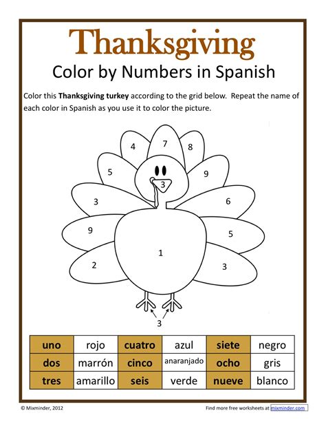 Spanish Worksheets For Thanksgiving | Printable Worksheets