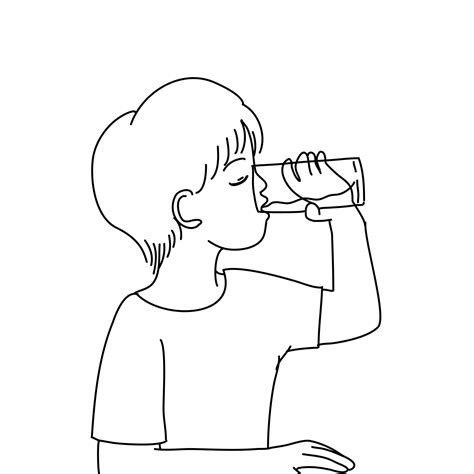 A boy drinking water in black and white vector line art 23429229 Vector ...