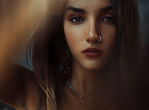 long hair, 720P, piercing, dark eyes, Kirill Averyanov, women, portrait ...