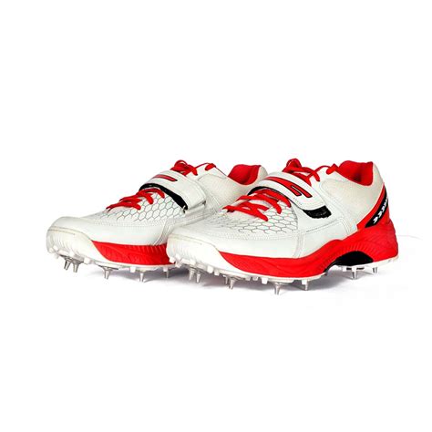 Sega Reach Spikes Cricket Shoes (White/Red) – Jalandhar Style