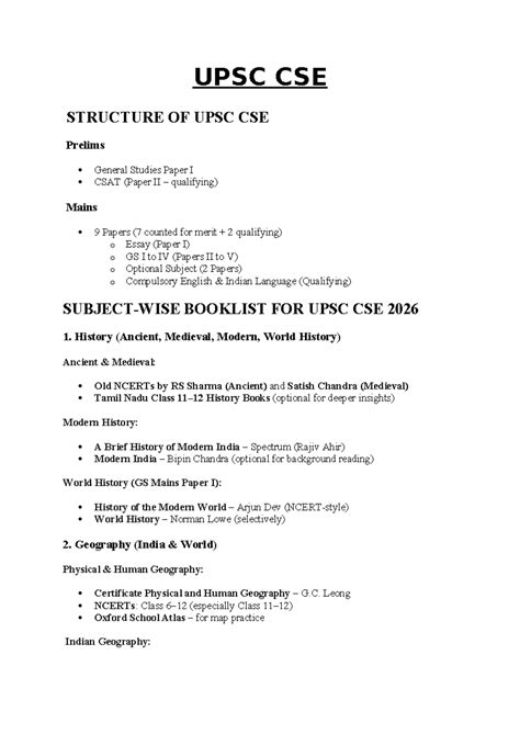 UPSC CSE 2026: Comprehensive Booklist for Prelims & Mains Preparation ...
