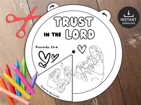 Trust in the Lord Coloring Wheel, Printable Bible Verse Activity, Kids Bible Lesson, Memory Game ...