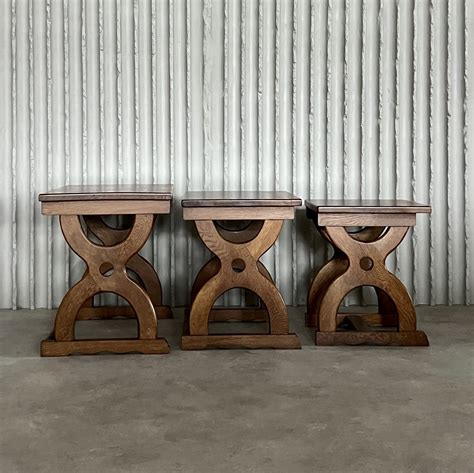 Set of 3 unusual shaped oak nesting tables | #263384